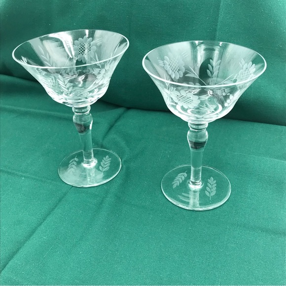 Vintage Dining Vintage Set Of Etched Glass Champagne Glasses Poshmark